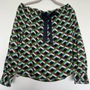 J.Crew  Off the shoulder top blouse SMALL green Blue Ratti graphic diamond NEW Photo 2