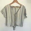 Vanilla Star Jeans Linen Blend Striped Tie Front Shirt Photo 0