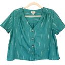 0802 a.n.a. A New Approach Teal White Short Sleeve Cropped Button Up Top Size Sm Photo 0