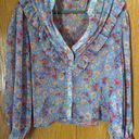  Lightweight Floral button down blouse Ruffle Zara Top XL Photo 8