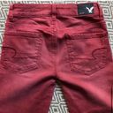 American Eagle New  Burgundy Red Raw Hem Jegging Skinny Jean Size 00 Y2K Denim Photo 6