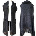 CAbi  Long Sweater Cardigan Roll Neck Fringe Hem Dark Grey Women’s Size Medium Photo 9