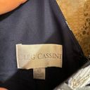 Oleg Cassini  Navy Blue Silver Floral Brocade High Low A-Line Dress 12 Photo 6