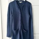 CAbi  Navy Blue Duchess Speckled Confetti Hook Closure Fringe Trim Long Cardigan Photo 0