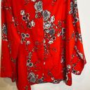 Bryn Walker  Orange Red Floral Pants Set Button Down Blouse Crop Pants EUC Sz S/M Photo 3