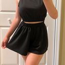 Set Crop Top Shorts High Waisted Pants Loose Pants Track Pants Tank Top Bustier Summer Set Black Photo 1