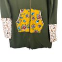 Matilda Jane  Patches of Light Green Zip Up Hoodie Tunic Length Floral Medium M Photo 2