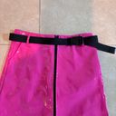 American Vintage Pink vinyl midi skirt black buckle belt. Size medium. Has black zipper closure Photo 1