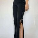 Retro Black Lace Up Side Tie Slit Pants, Small Photo 7