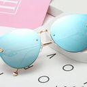 Sunglasses Pink blue cat eye mirror rimless sunglass womens luxury Photo 0