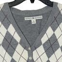 Tommy Hilfiger  Cardigan Sweater Size Medium Gray White Burgundy Argyle Womens Photo 1