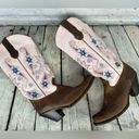 Double H Sonora Wedding Heeled Cowboy Boots Size 7.5 Embroidered Pink Brown Photo 1