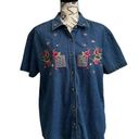 Cabin creek  Womens Size L Vintage Floral Button Up Denim Shirt Retro Embroidered Photo 0