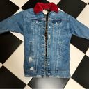 ZARA Long Distressed Denim Jean Jacket Faux Fur Collar Leopard Print Oversized S Photo 7