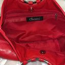 Chateau  Red Faux Leather Handbag With Silver Hoop Handles Photo 4