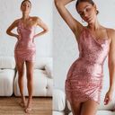 Saints + Secrets NWT  Sicily Asymmetrical Cowl Neck Sequin Mini Dress Blush sz XS Photo 1