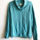 Coldwater Creek  Sweater Teal Blue Shawl Collar Cableknit Sz L (14) GUC Photo 0