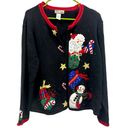 heirloom collectibles  Christmas Black Red Applique and Bead Cardigan Sweater L Photo 2