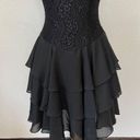 Rhapsody Vintage 80s Solid Black Lace Drop Waist Ruffle Skirt Short Sleeve Cocktail Dress Photo 2