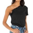 n:philanthropy  Womens Black One Shoulder Ruffled Collar Bodysuit Top M Photo 2