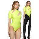 MUGLER Double Cutout Bodysuit in 4022 Neon Yellow Size 2 (34) Women’s Photo 1