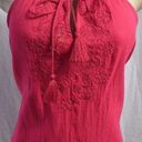 The Loft * "" RASPBERRY EMBROIDERED TASSEL TIE NECK BOHO PEASANT TOP BLOUSE SZ: S NWT Photo 0