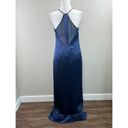 Halston Heritage  Navy Blue Satin Illusion-Back Slit Slip Gown Size 6 New Photo 3