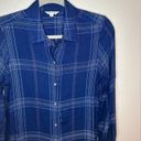 Max Studio  Blue Plaid Long Sleeve Rayon Button Up High-Low Shirt - Size S Photo 2