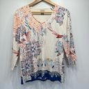 Chico's NEW Chico’s Border Floral 3/4 Sleeve Knit Top Size 1/Medium Photo 4