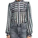 Jason Wu  High Neck Button Down Long Sleeve Ruffle Blouse Purple Green Plaid 4 Photo 0