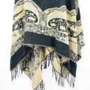 BCBGMAXAZRIA  Womens Cozy Knit Fringe Boho Printed Poncho Wrap Sweater One Size Photo 6