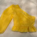 SheIn Neon Yellow One Shoulder Lantern Sleeve Tie Front Peplum Top Photo 0