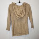 DKNY  Beige Cable Knit V-Neck Hooded Sweatshirt EUC Sz Sm Cotton Pullover Photo 5