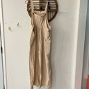 Casual Loose Wide Leg Flowy Pleated Tank Cotton Overalls Pockets XL Tan Photo 1