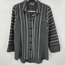 Habitat ‎ Gray White Striped Piano Button Up Collar Textured Blouse Top Size XS Photo 0