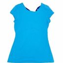 Lucy Activewear  Women's Bright Blue Cross Back Short Sleeve Fitted Workout Top Photo 0