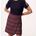 The Loft  Burgundy Diamond Tweed Button Wrap Skirt Photo 1