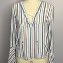 Vintage Havana Stripe Nautical Top with Rope Tie Front- Bell Sleeve- M Photo 1