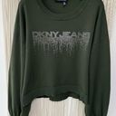 DKNY Y2K  Olive green Long Puff-Sleeve with Rhinestone pullover Sweatshirt Sweater Photo 0