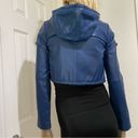 BCBGMAXAZRIA  Blue Cropped Hooded 100% Leather Jacket Size XS Photo 4