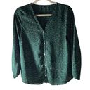 West Kei  Green Long Sleeve Button Down Speckled Flowy Blouse Size Small Photo 0