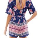 Trixxi  Blue Multicolor Womens Juniors Surplice Printed Romper, Small Photo 3