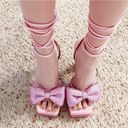 EGO Dolls Kill  Barbie Pink Taste Diamante Bow Square Platform Lace Up Sandals Photo 2