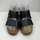 Candie's Vtg 1980's  Size 7 Platforms Sandals Black Leather Wood Chunky Heels Stud Photo 3