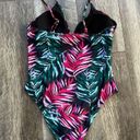 Beachsissi  NWT One Piece Swimsuit Size Large Black Pink Green Tropical Palm Photo 3