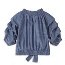 Habitual Joyce Gathered Yarn Dye Pinstripe Top Size Girls 16 Navy Blue Photo 4