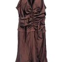 Cache  Lux Tadashi Shoji Dress Brown Ruched Taffeta Gown Size 6 Evening Collared Photo 0