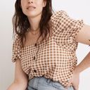 Madewell ‎ Gingham Square Neck Puff Sleeve Top Sz XS Photo 2