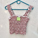 NWOT Moodie Smocked Ruffle Crop Top & Floral Mini Skirt Set Red Women's Size XS Photo 2