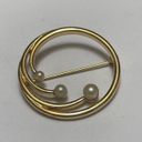 Monet Signed  Gold Tone Brooch Pin - Swirled Circle With Faux Pearls Design Photo 5